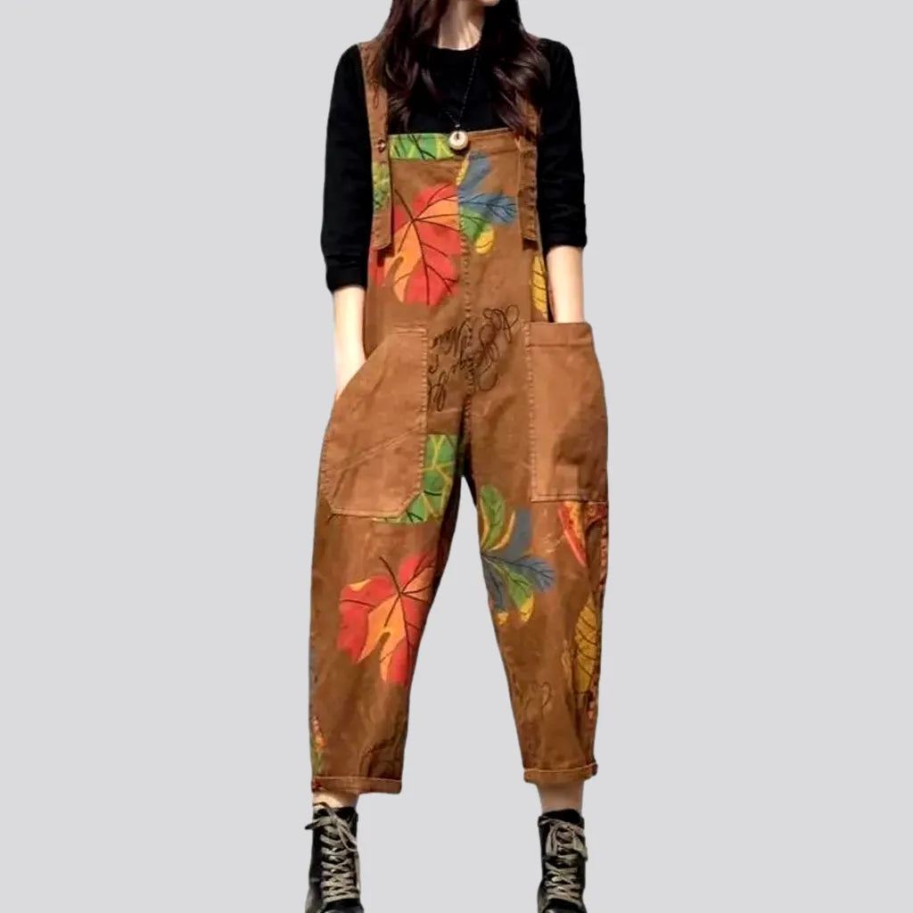 Autumn-leafs-print women's denim jumpsuit | Jeans4you.shop