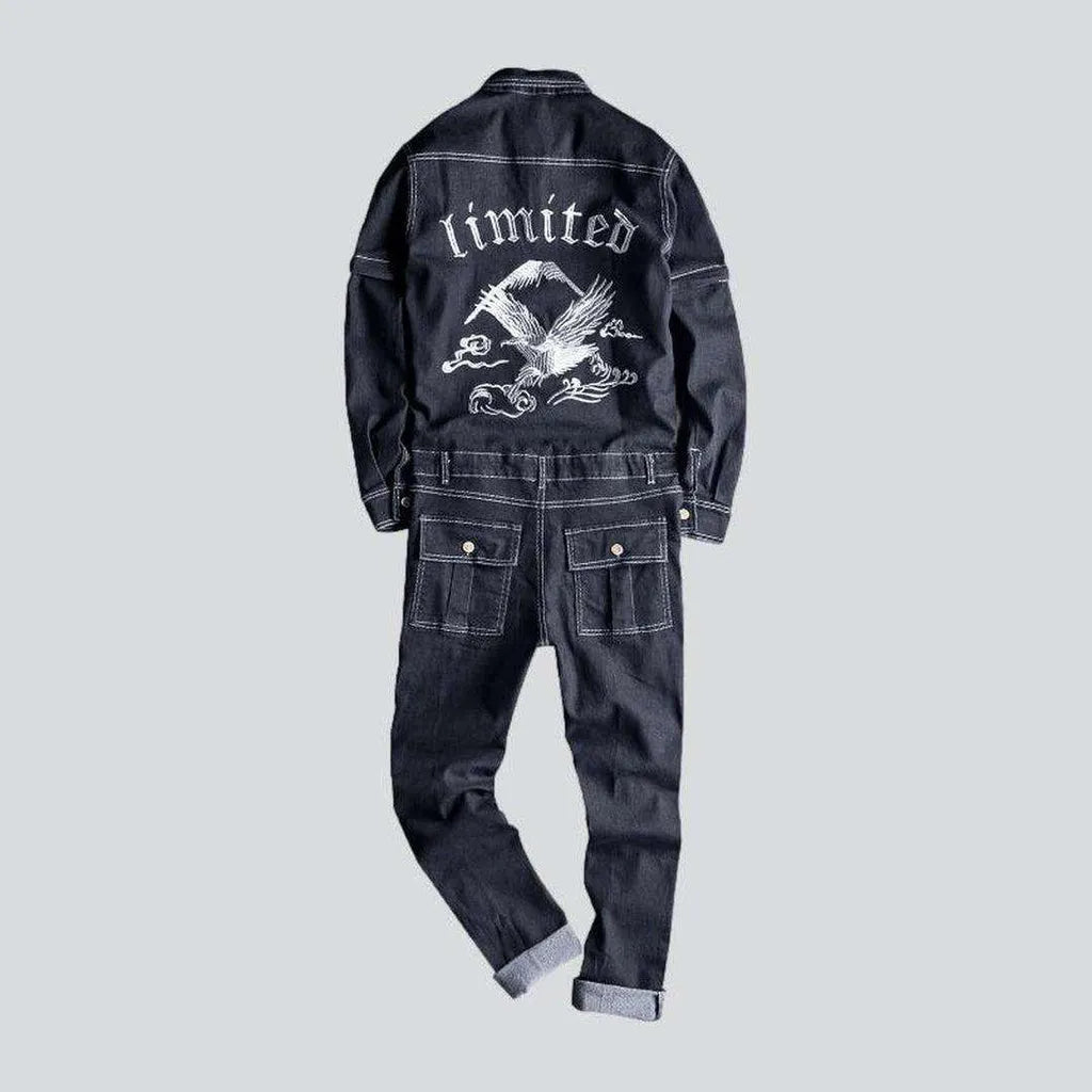 Back embroidery men's denim overall | Jeans4you.shop