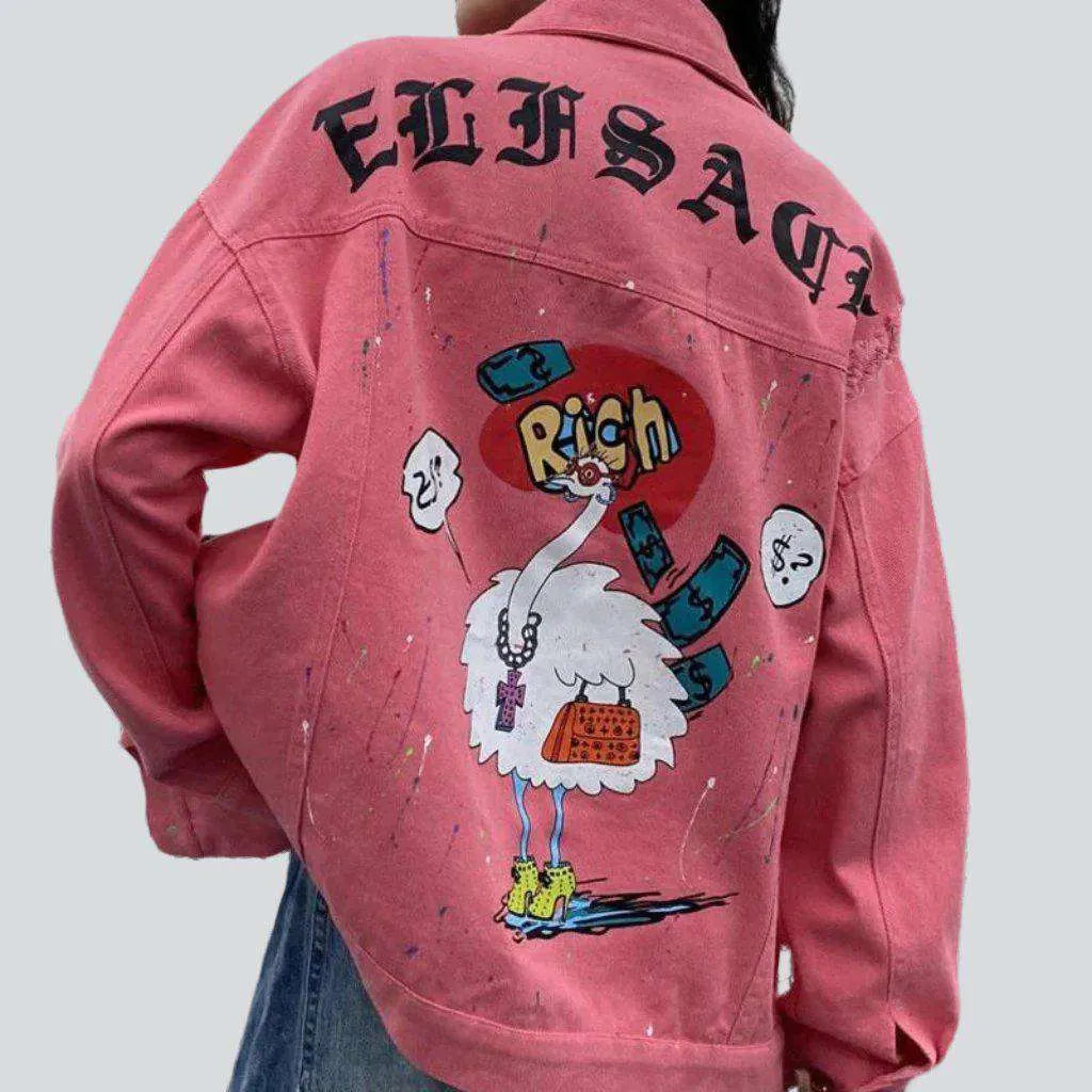 Back print pink denim jacket | Jeans4you.shop