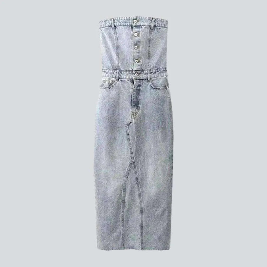 Back slit strapless denim dress | Jeans4you.shop