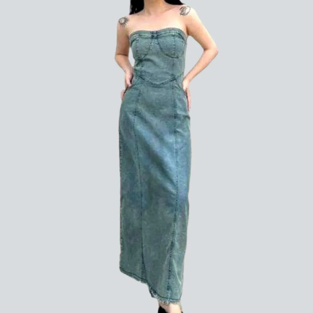 Back slit vintage denim dress | Jeans4you.shop