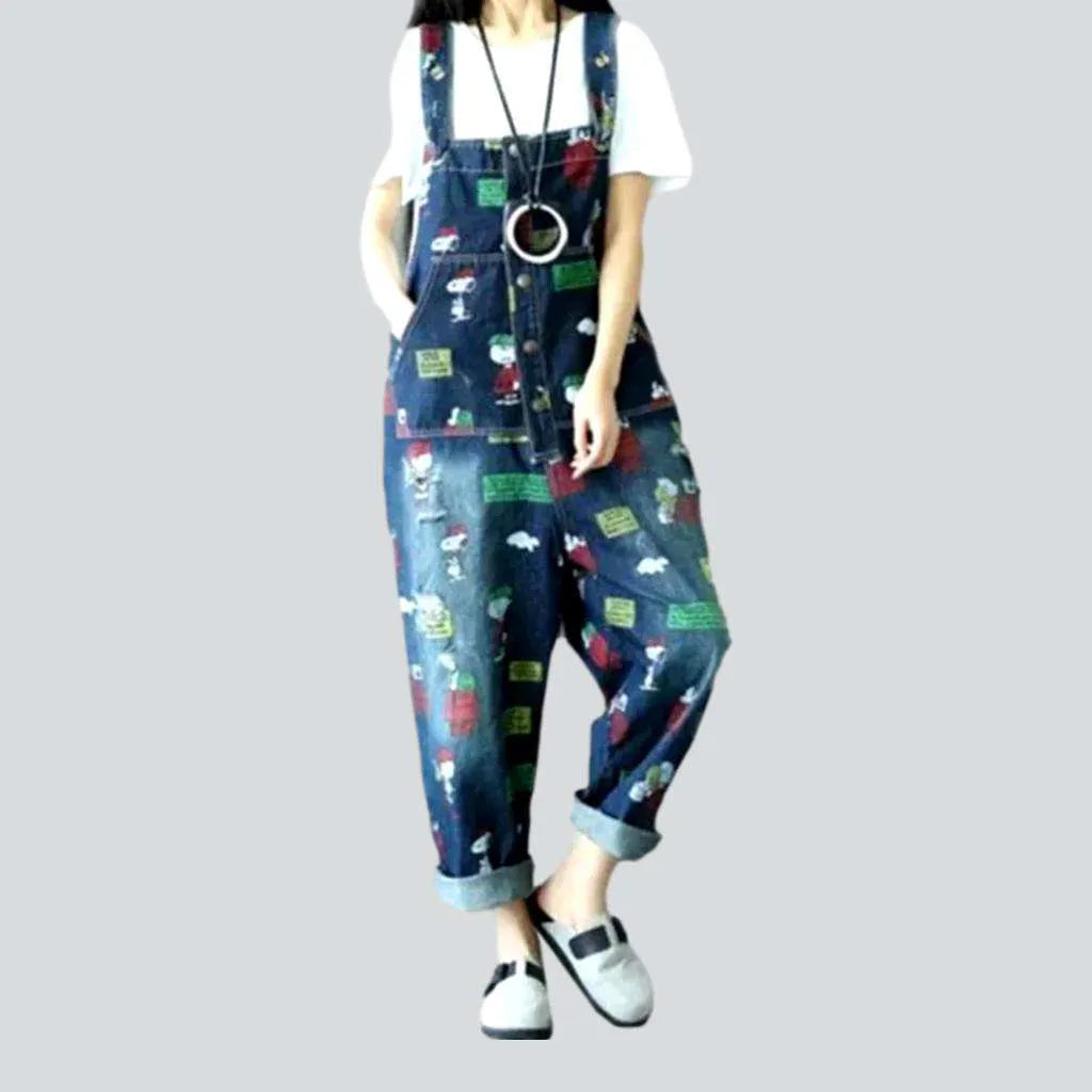 Baggy cartoon print denim jumpsuit
 for women | Jeans4you.shop