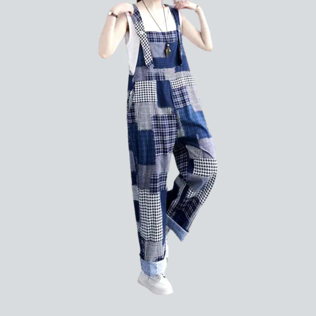 Baggy checkered jean jumpsuit
 for ladies | Jeans4you.shop