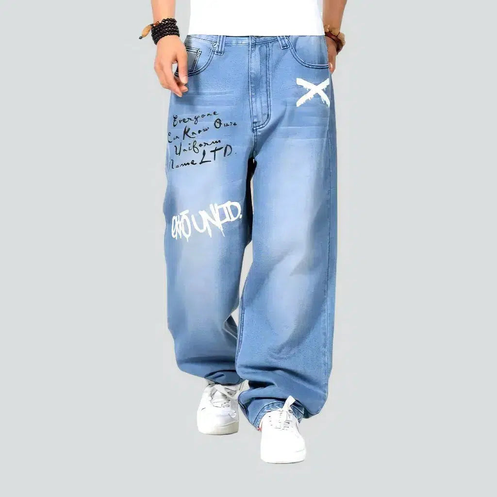 Made To Order Embroidered Monogram Baggy Denim Pants - Men - Ready