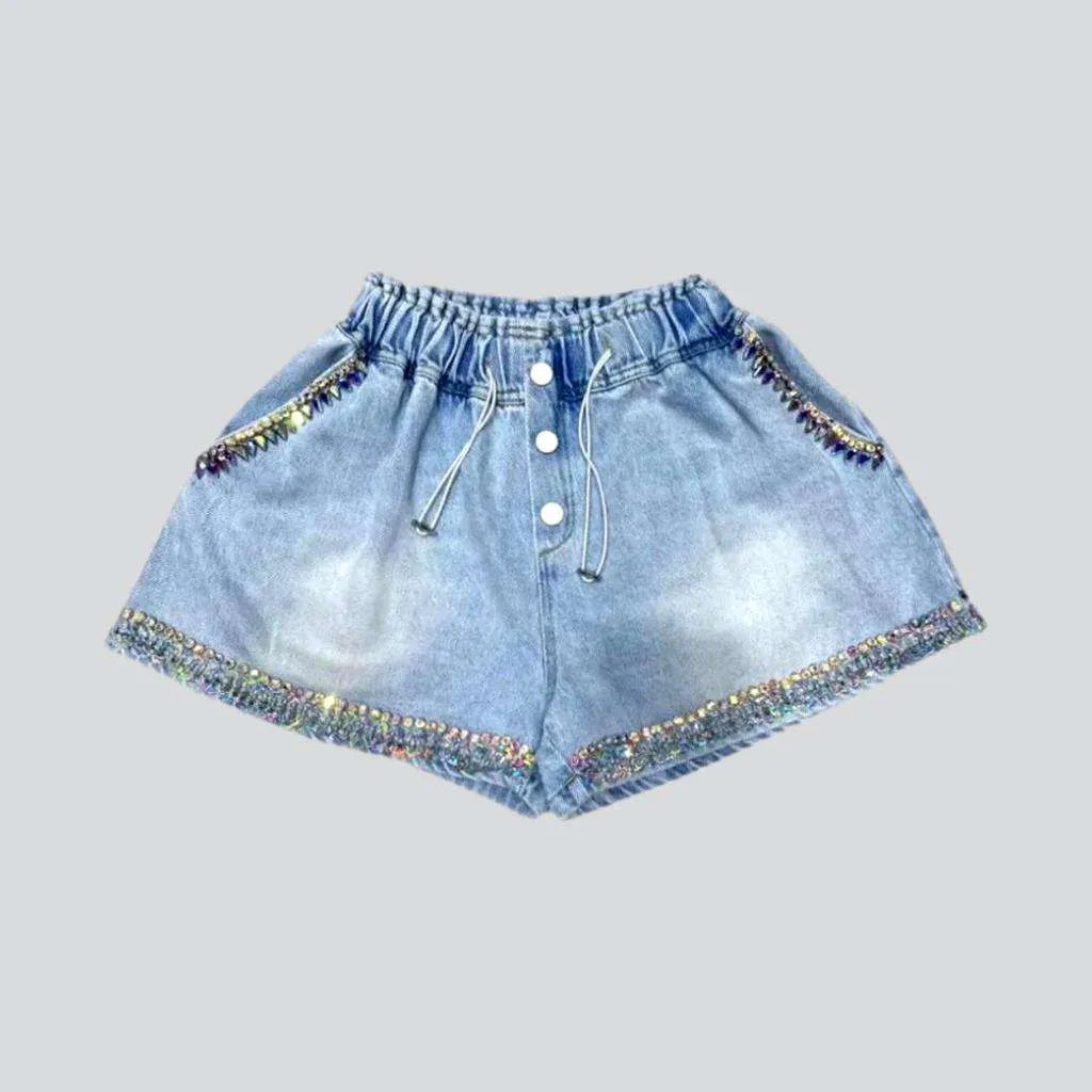 Baggy rhinestone women's denim shorts | Jeans4you.shop