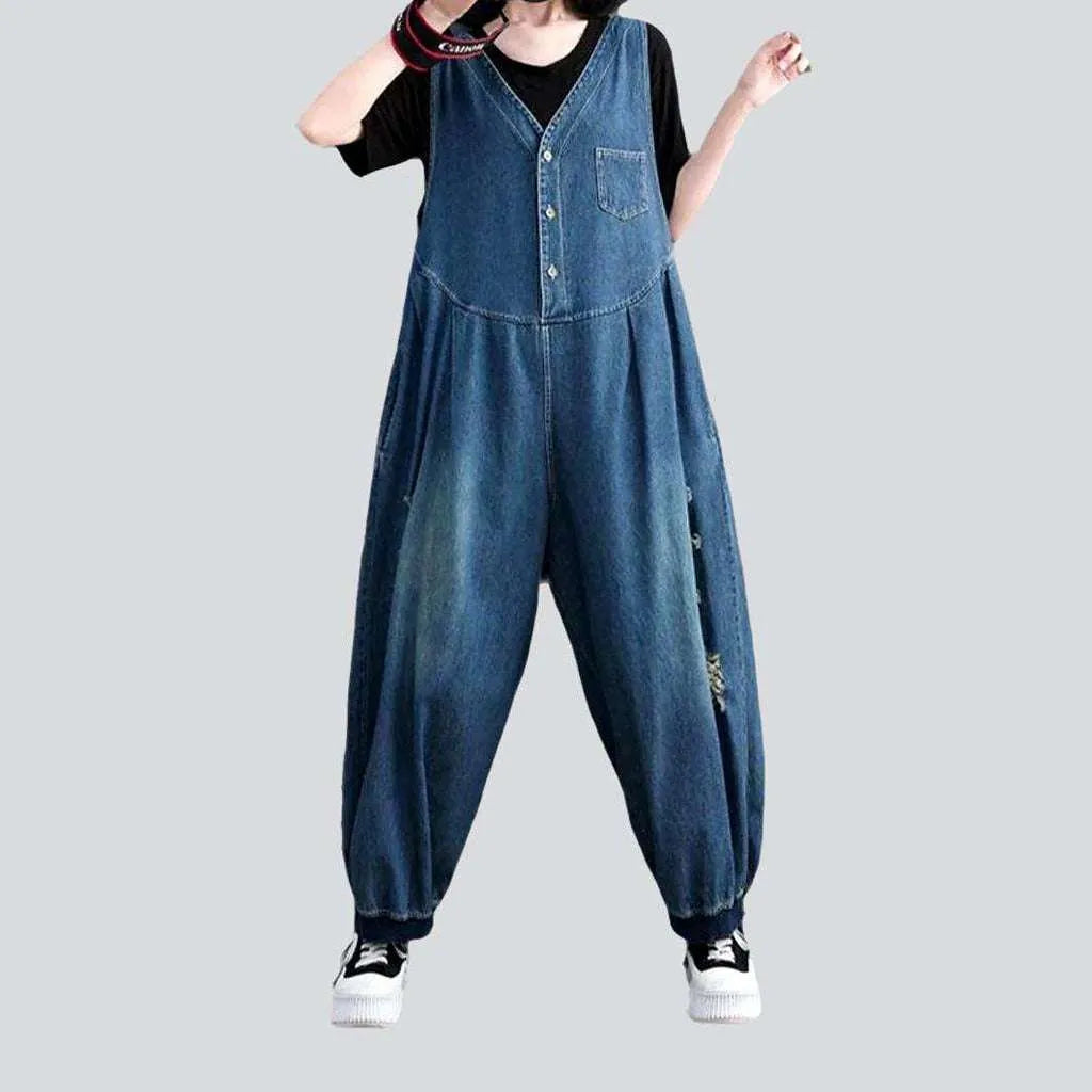 Baggy ripped women's denim dungaree | Jeans4you.shop