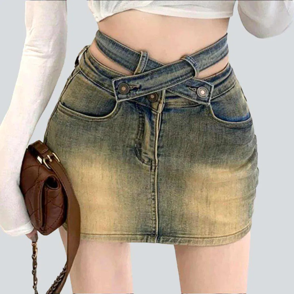 Belt waistband mini denim skirt | Jeans4you.shop