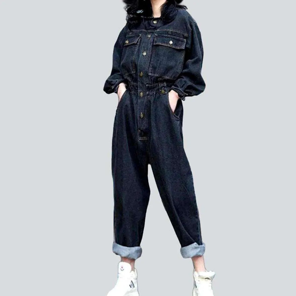 Black baggy women's denim overall | Jeans4you.shop