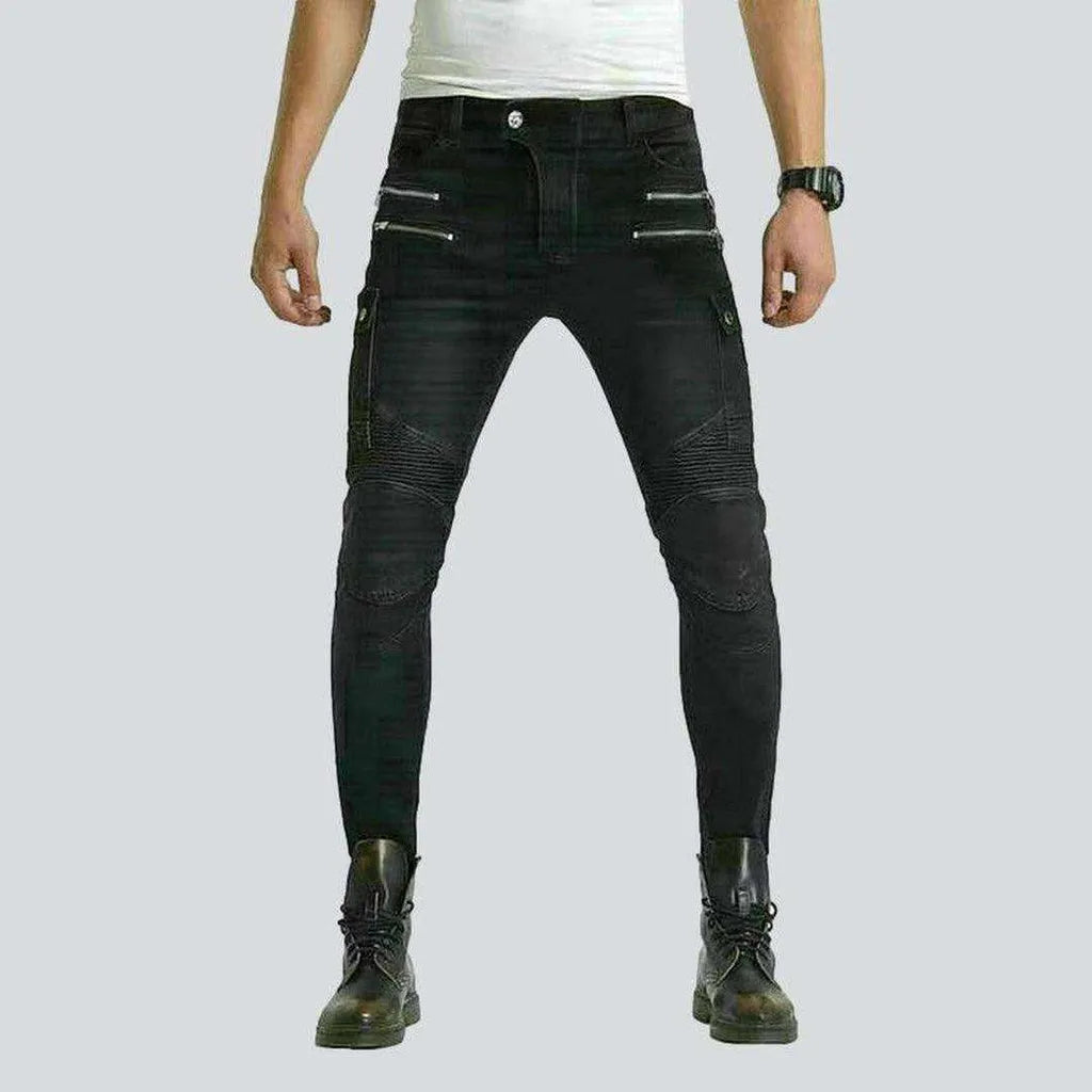 Black biker jeans with zippers | Jeans4you.shop