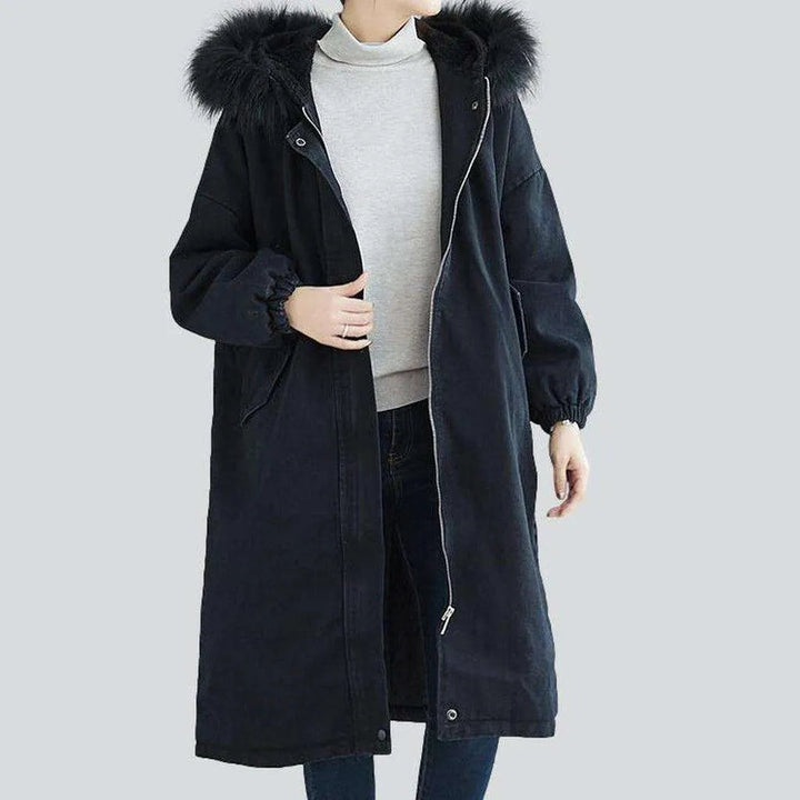 Black denim coat with fur | Jeans4you.shop