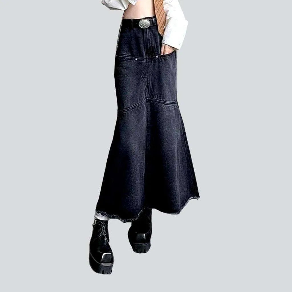 Black mermaid long denim skirt | Jeans4you.shop