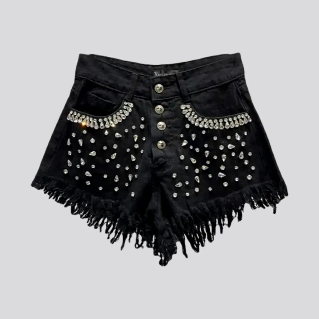 Black mid-waist denim shorts | Jeans4you.shop