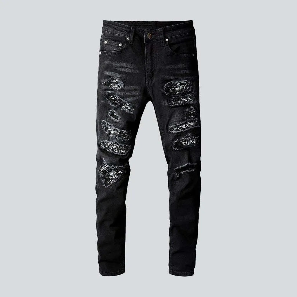 Black painted patch men's jeans | Jeans4you.shop