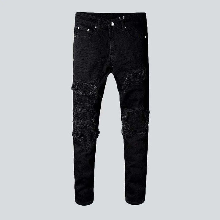 Black patch skinny biker jeans | Jeans4you.shop