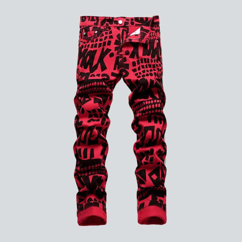 Black print men's red jeans | Jeans4you.shop
