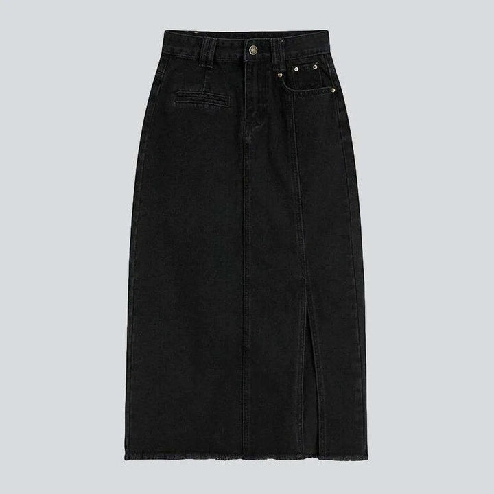 Black slit long denim skirt | Jeans4you.shop