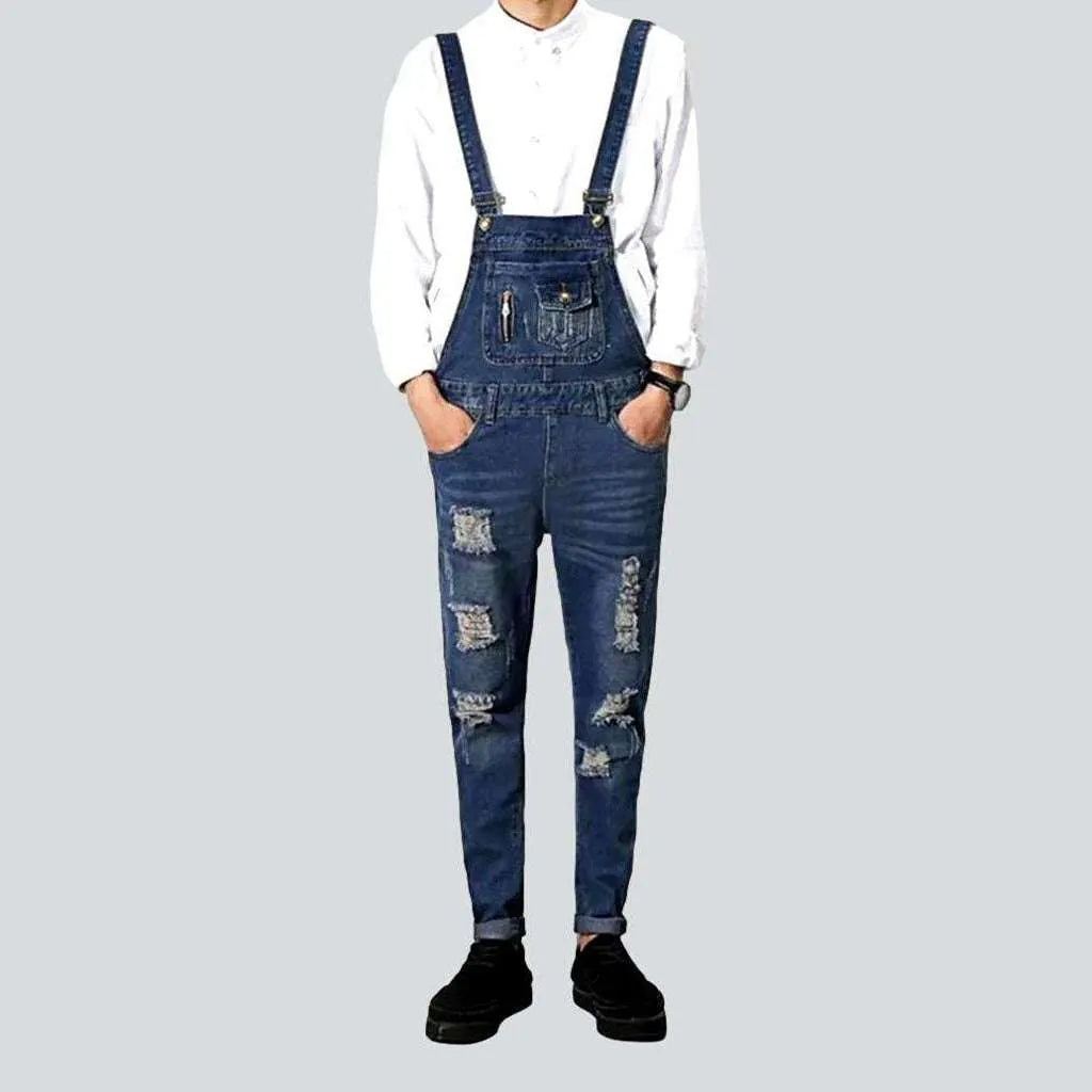 Blue distressed men's denim jumpsuit | Jeans4you.shop