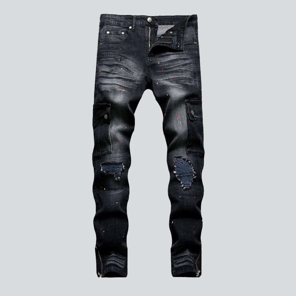 Blue patch men's biker jeans | Jeans4you.shop