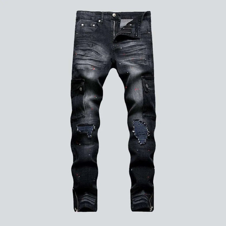 Blue patch men's biker jeans | Jeans4you.shop