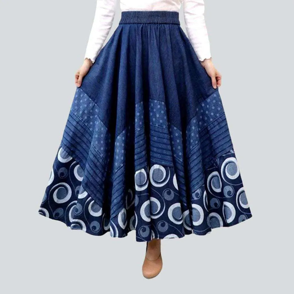 Bohemian dark long denim skirt | Jeans4you.shop