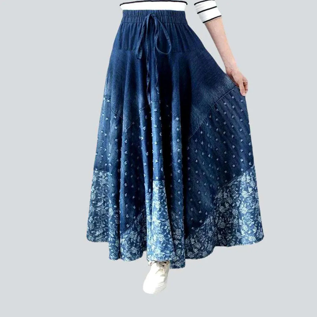 Bohemian dark maxi denim skirt | Jeans4you.shop