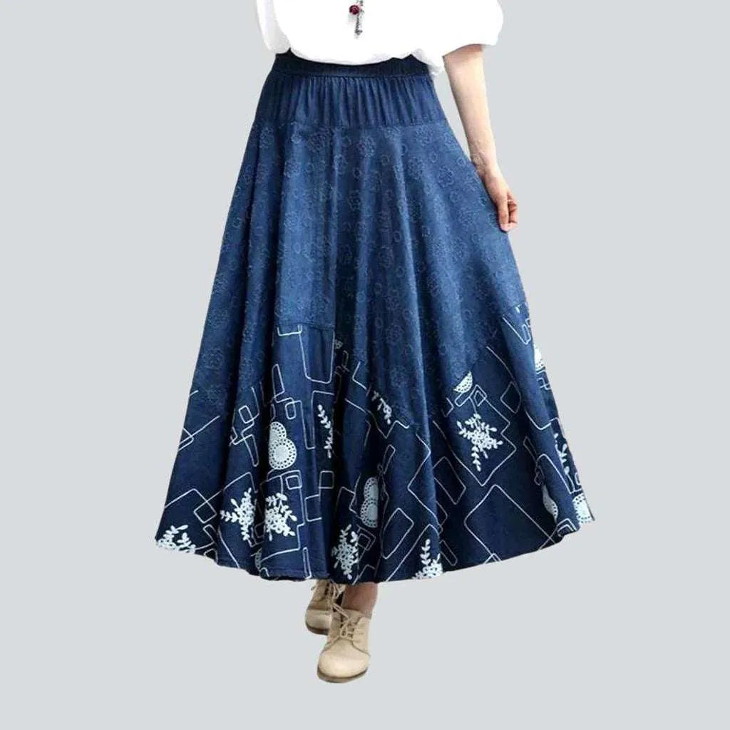 Bohemian flared maxi denim skirt | Jeans4you.shop