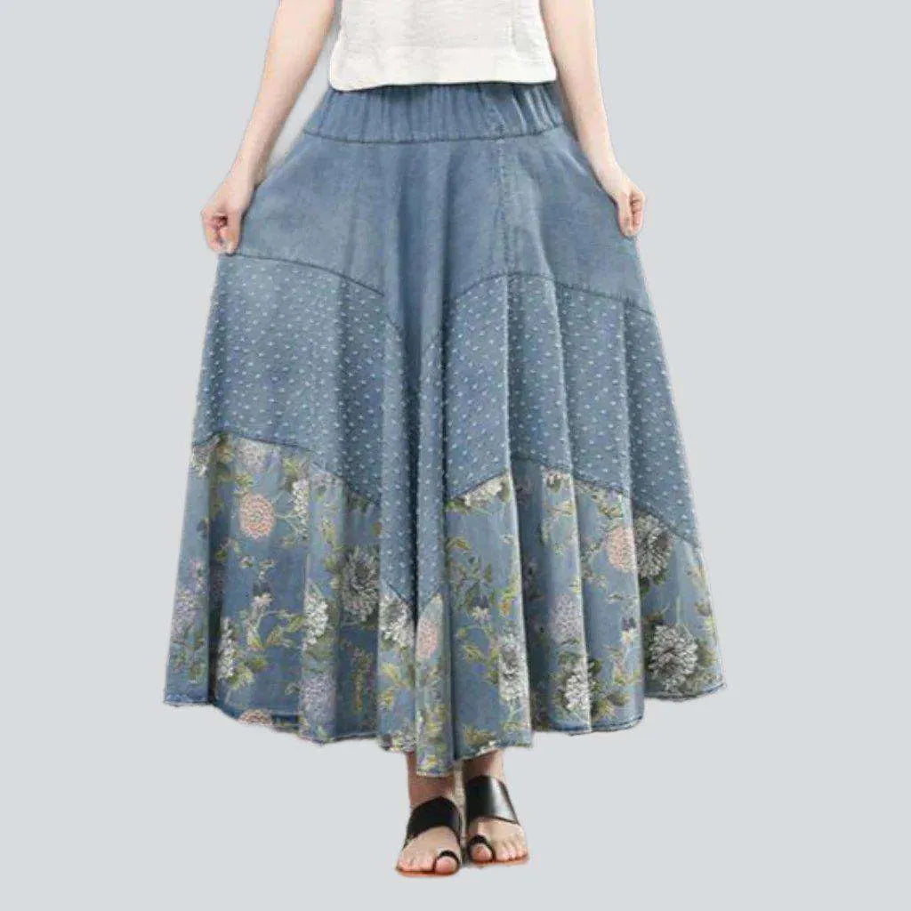 Bohemian flowery denim skirt | Jeans4you.shop