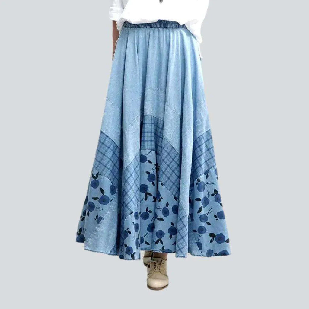 Bohemian light blue denim skirt | Jeans4you.shop