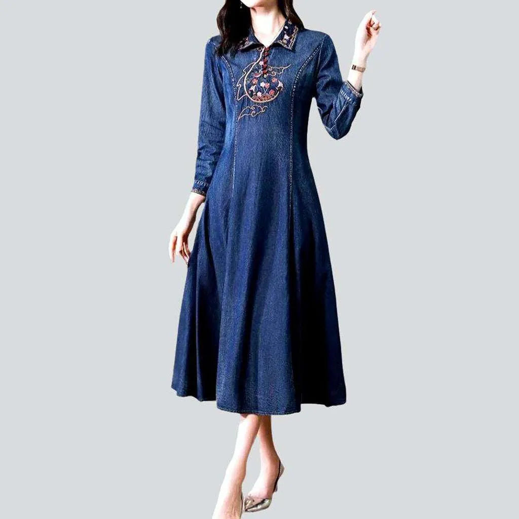Boho long sleeves denim dress
 for women | Jeans4you.shop