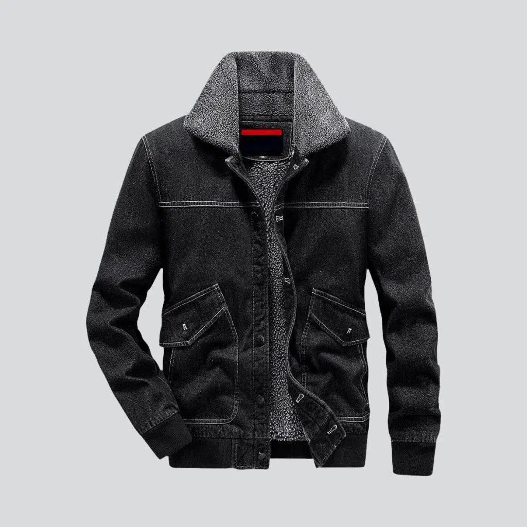 Bomber Denim Jacket Mens Black DENIM AND FLOWER Coats Jackets