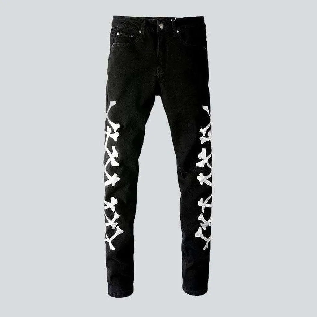 Bones embroidery ripped men's jeans | Jeans4you.shop