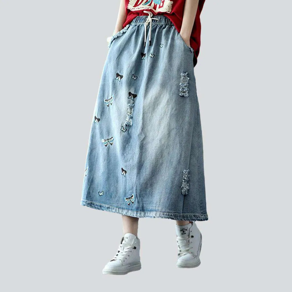 Butterfly embroidery long jeans skirt | Jeans4you.shop