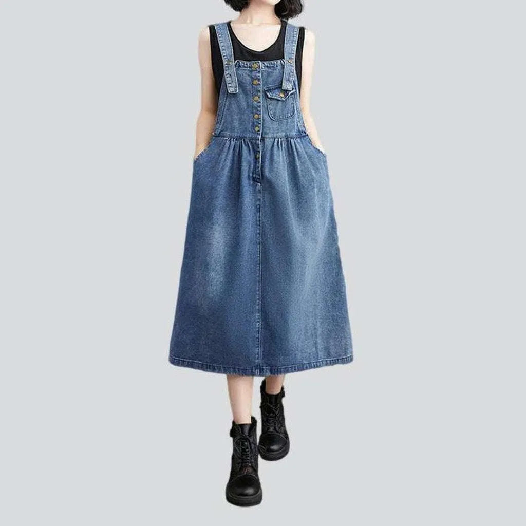 Buttoned denim dress with suspenders | Jeans4you.shop