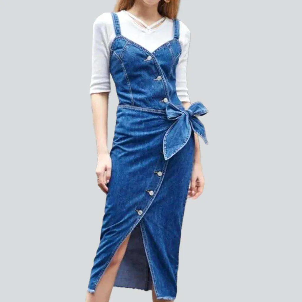 Buttoned slit long denim dress | Jeans4you.shop