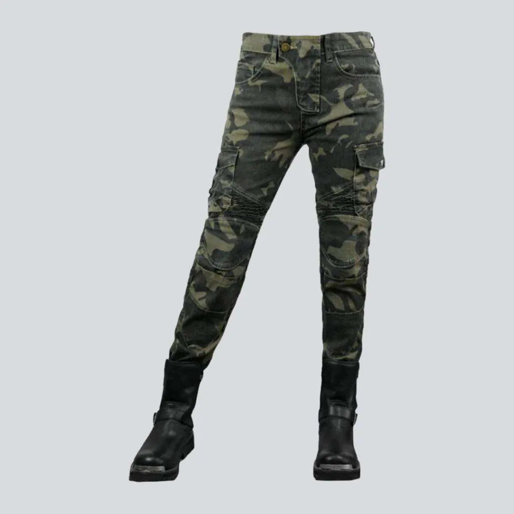 Camouflage khaki women's biker jeans | Jeans4you.shop