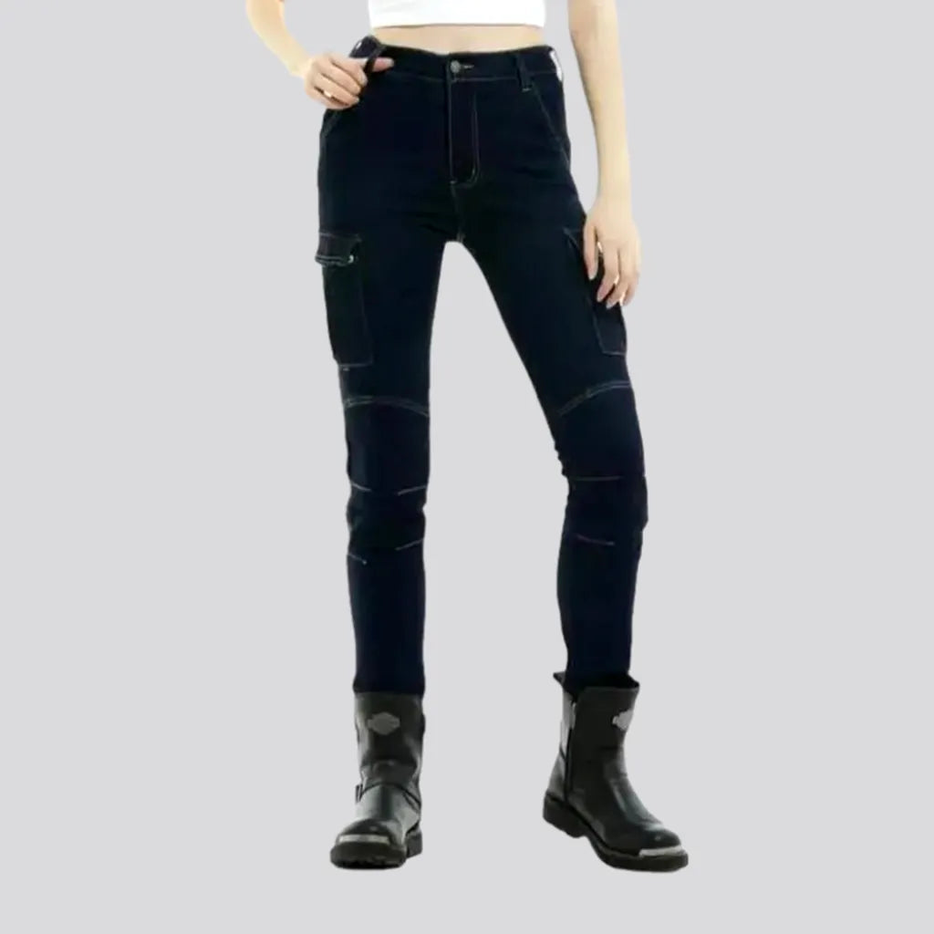 Cargo dark-wash women's motorcycle jeans | Jeans4you.shop