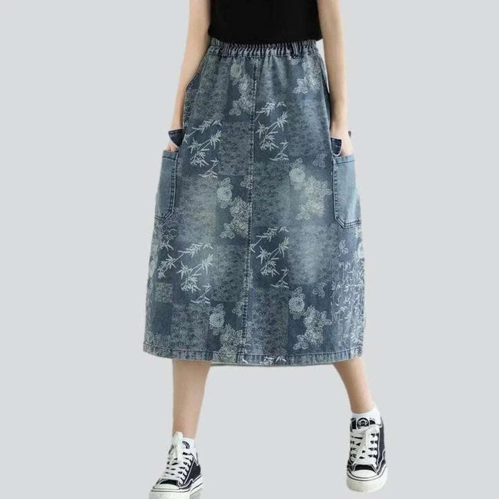 Cargo denim skirt with flowers | Jeans4you.shop