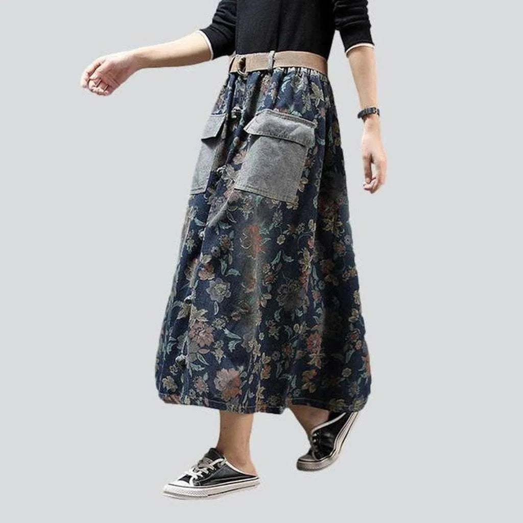 Cargo jeans skirt with flowers | Jeans4you.shop