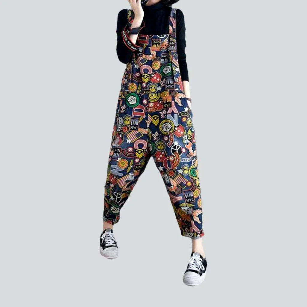 Cartoon print denim jumpsuit
 for women | Jeans4you.shop