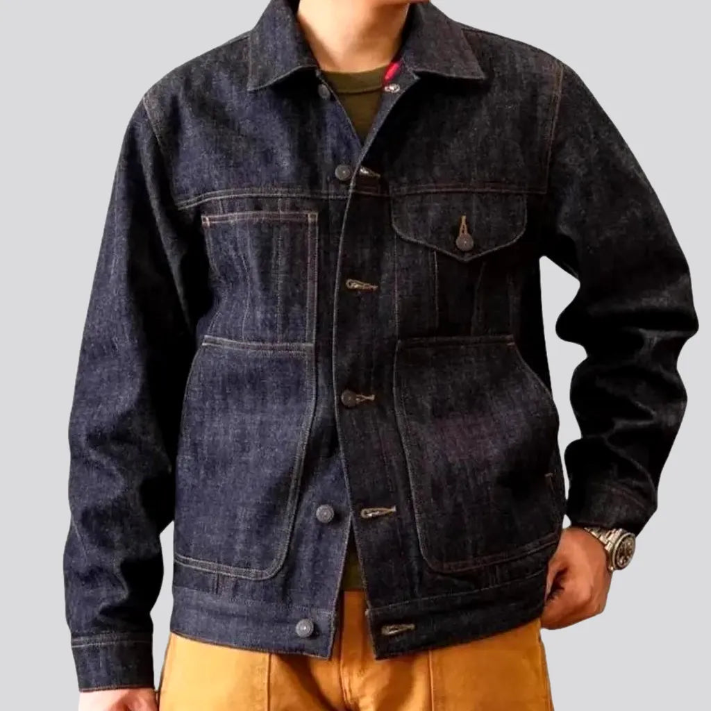 Checkered-lining men's denim jacket | Jeans4you.shop
