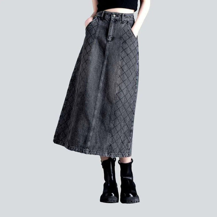 Checkered patchwork grey denim skirt | Jeans4you.shop