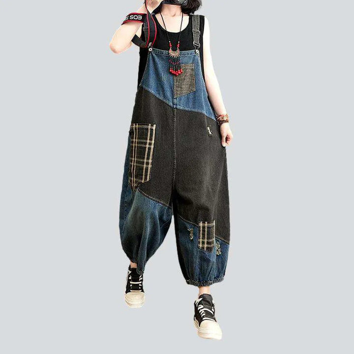 Checkered pocket women's denim dungaree | Jeans4you.shop
