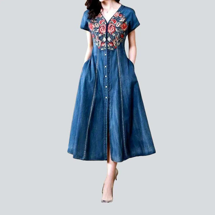 Chest embroidery denim dress | Jeans4you.shop