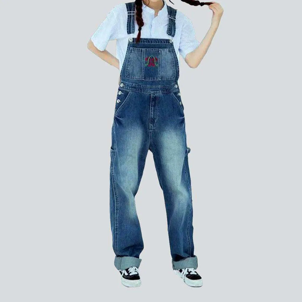 Chest embroidery women's denim dungaree | Jeans4you.shop