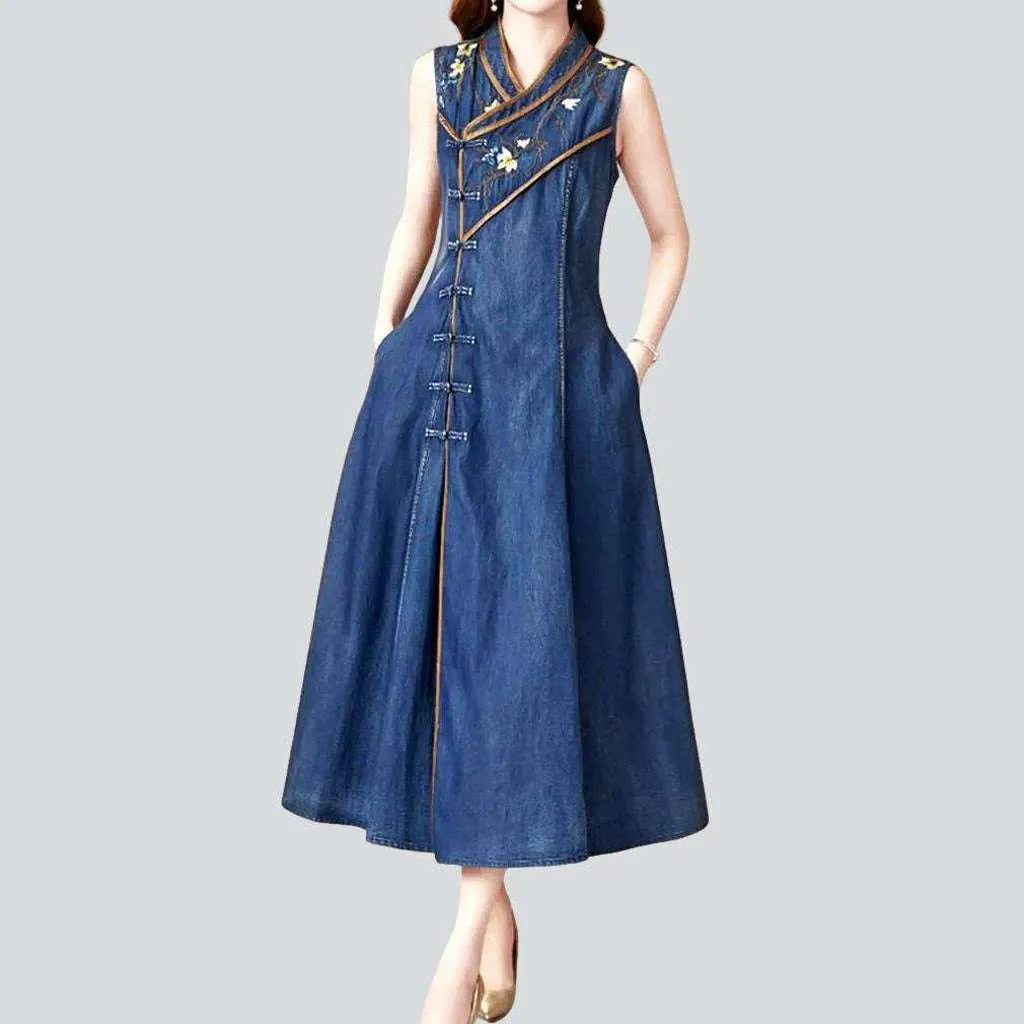 Chinese-style sleeveless denim dress | Jeans4you.shop