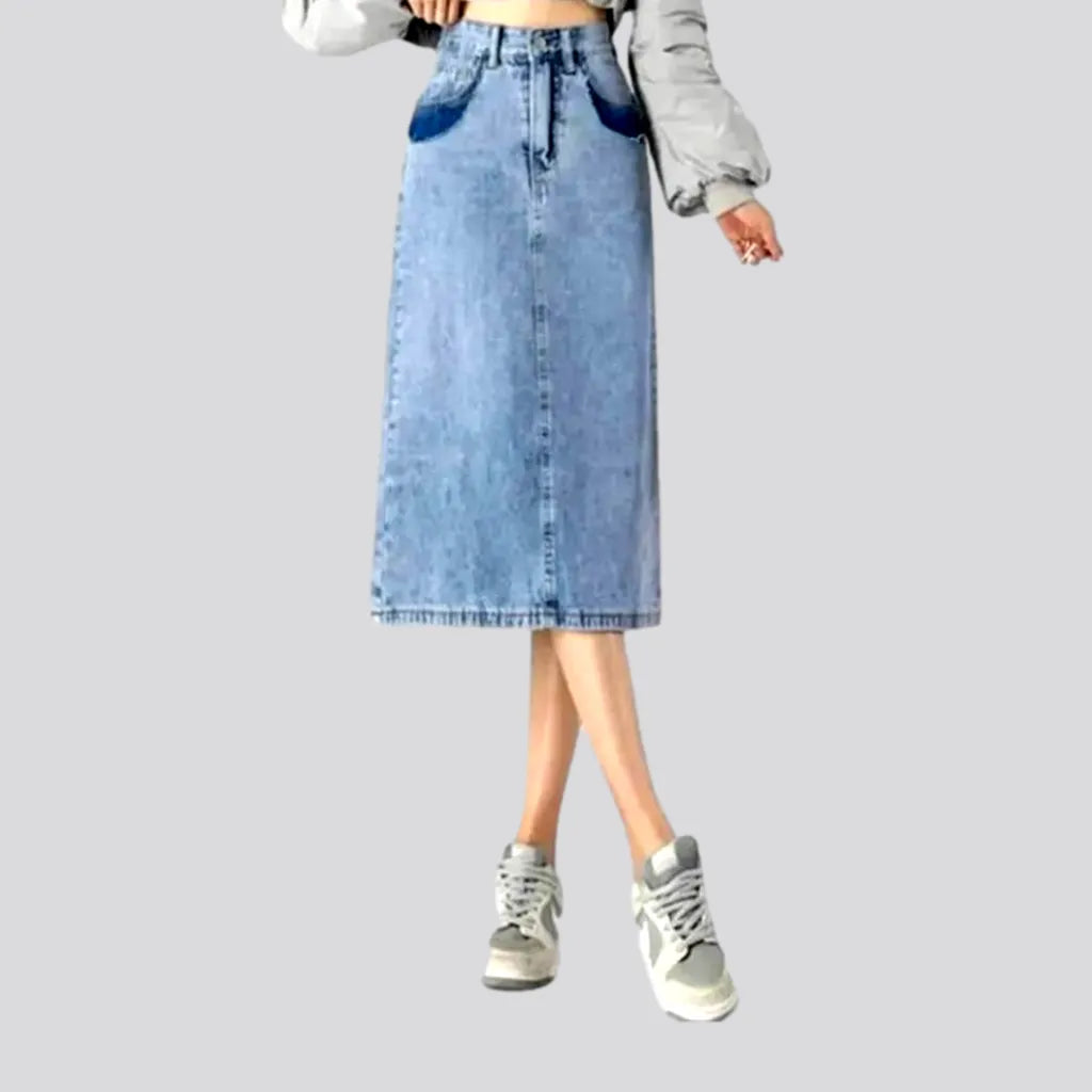 Color-block long jeans skirt | Jeans4you.shop