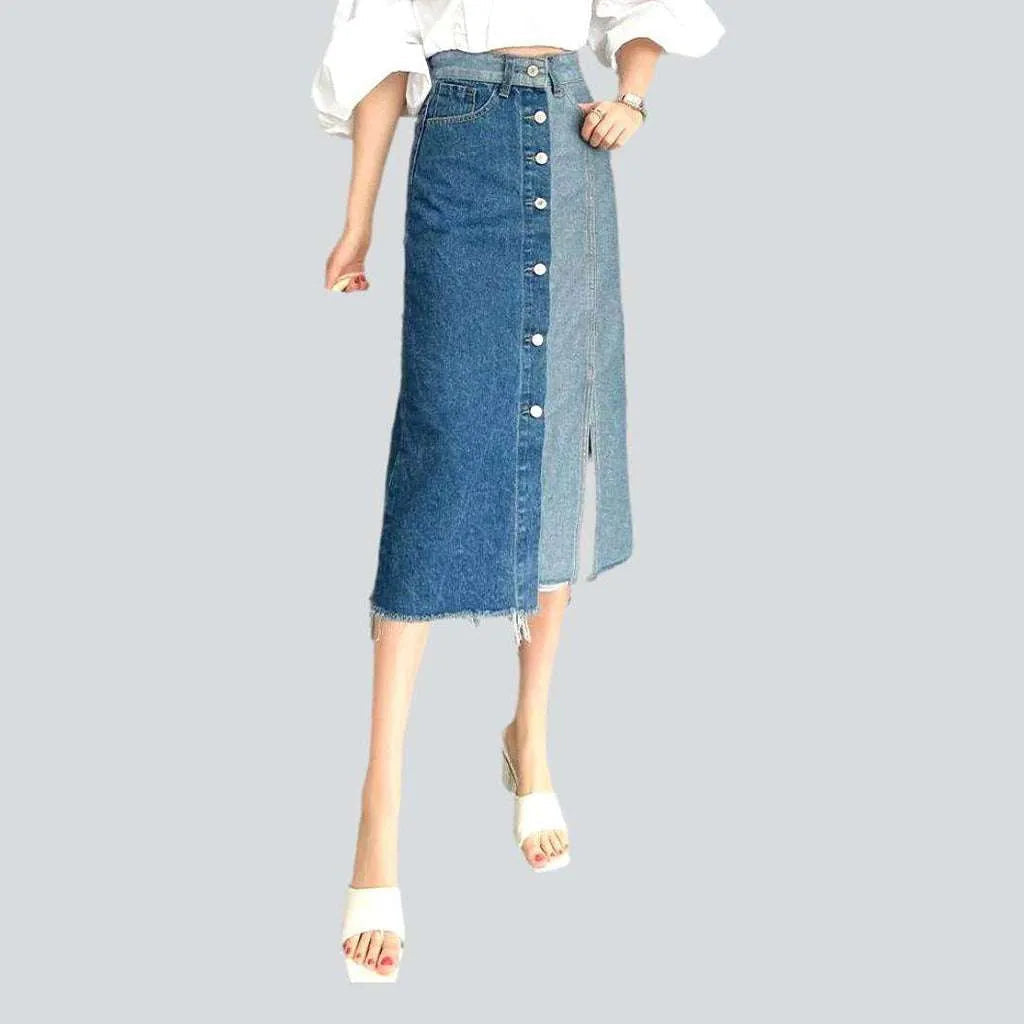 Color block slit denim skirt | Jeans4you.shop