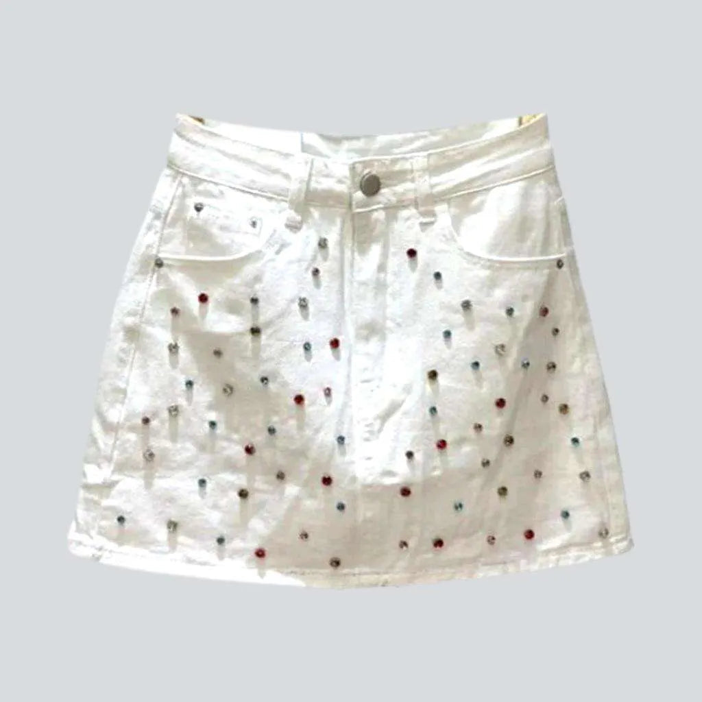 Color crystal-embellished denim skirt | Jeans4you.shop