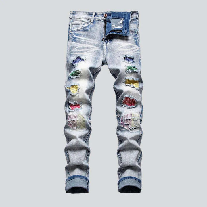 Color-embellished patchwork men's jeans | Jeans4you.shop