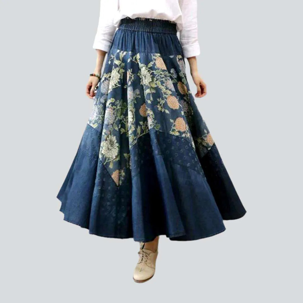 Color flowers print denim skirt | Jeans4you.shop